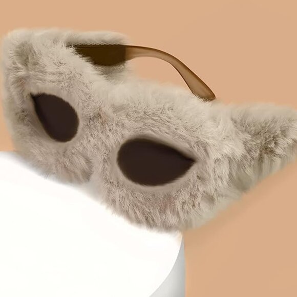 Women Plush Fuzzy Cat Eye Sunglasses